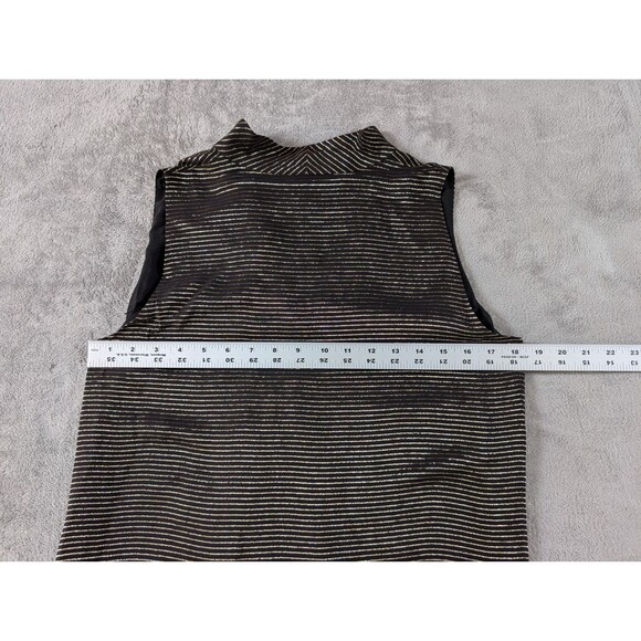 Lafayette 148 Silk Blouse Womens M Black Gold Stripe Sleeveless Bow Luxury - Picture 10 of 11